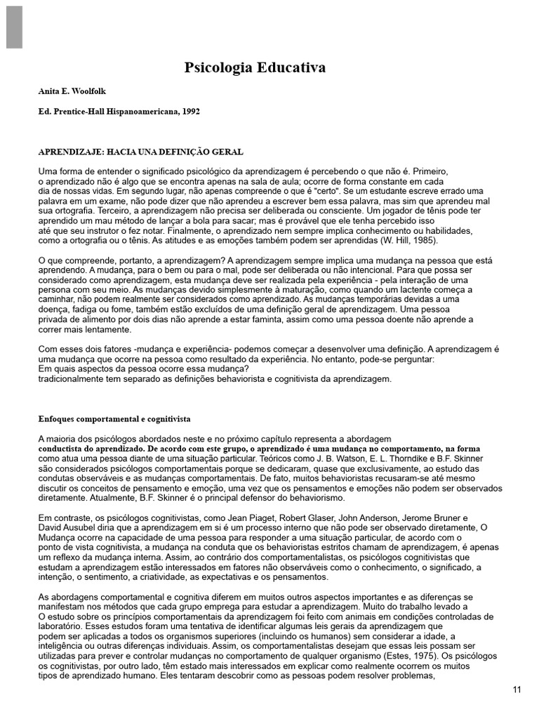 Definição e Teorias da Aprendizagem | PDF | Aprendizado | Comportamento