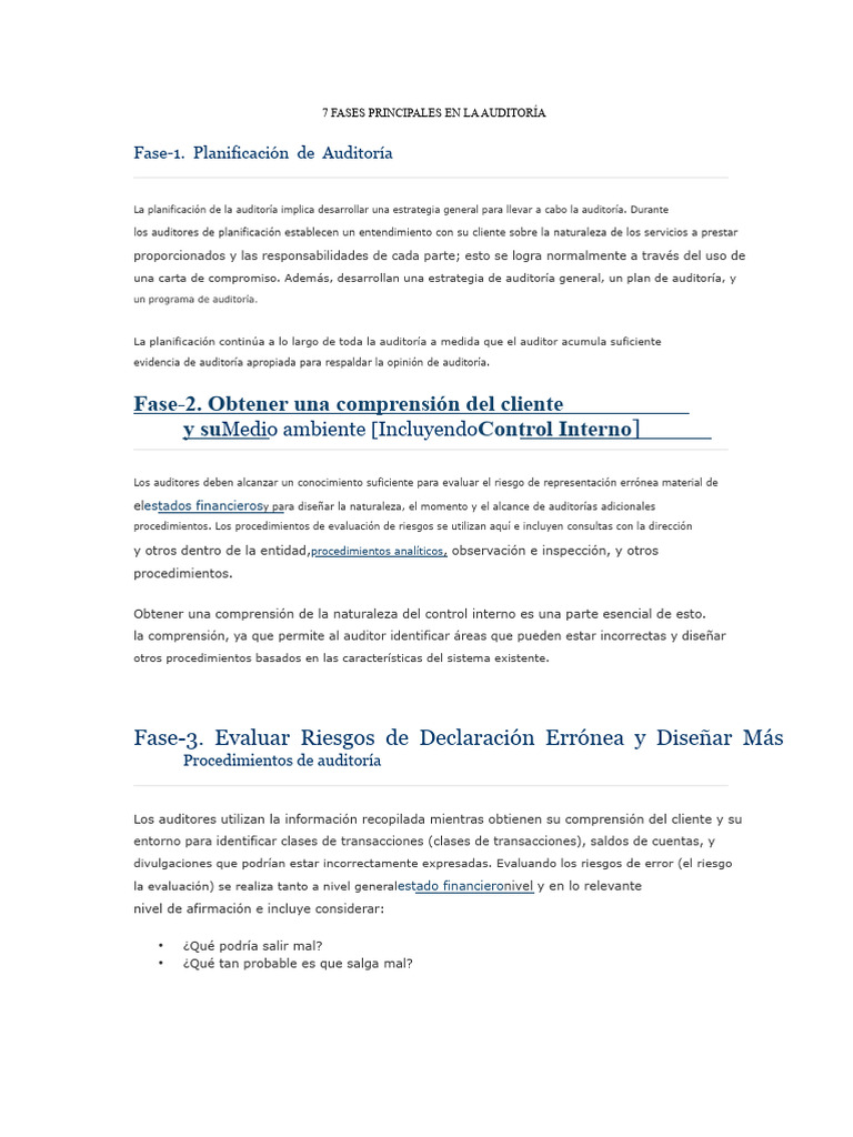 7 Fases Principales de Una Auditoría | PDF | Auditoría | Estado financiero