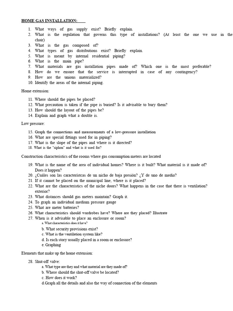 Gas Installation Questionnaire | PDF | Duct (Flow) | Pipe (Fluid ...