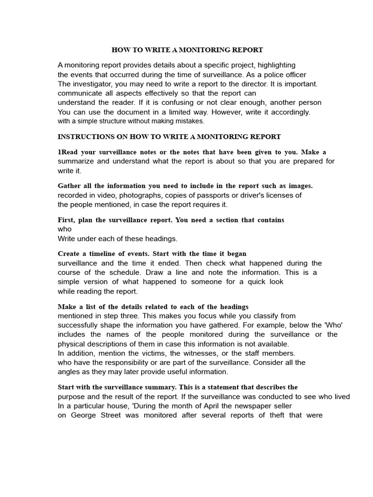 Writing a Surveillance Report Guide | PDF | Surveillance | Justice
