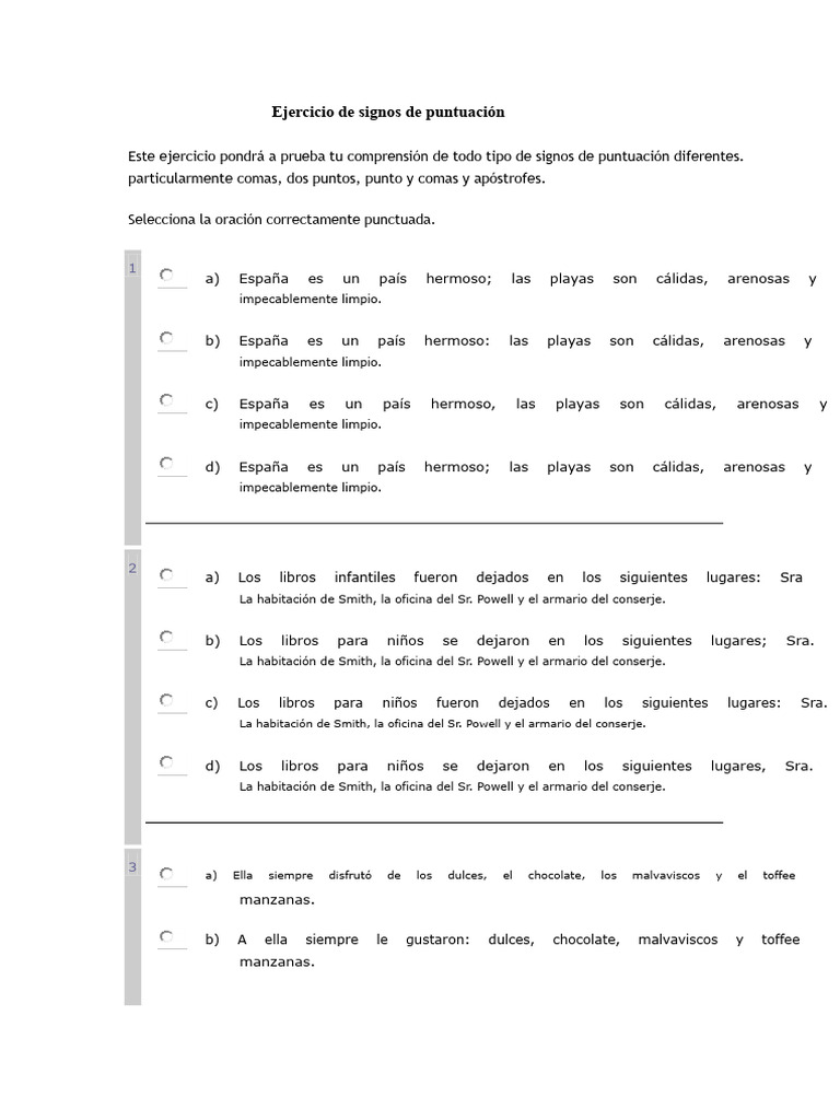 Ejercicio de puntuación en español | PDF | Coma | Puntuación