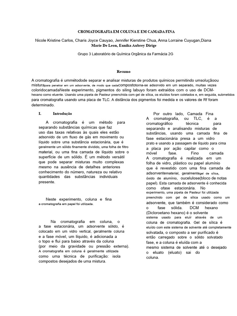 CROMATOGRAFIA EM COLUNA E CAMADA FINA | PDF | Cromatografia | Química