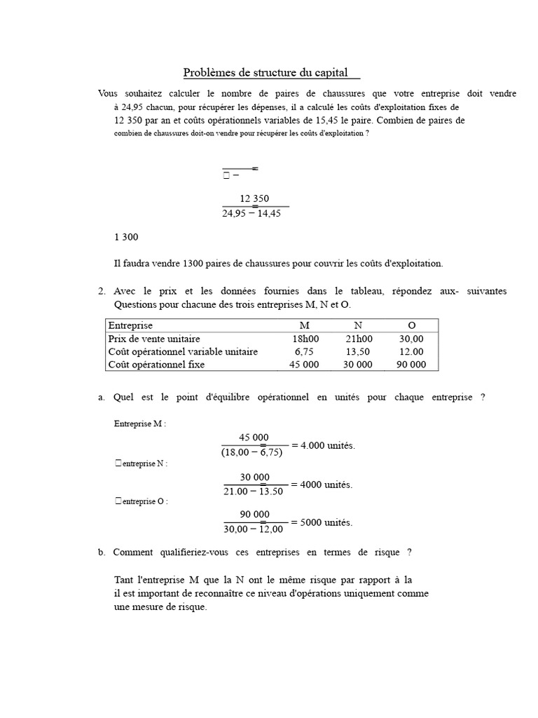 Calcul du point d'équilibre opérationnel | PDF | Action (Finance ...