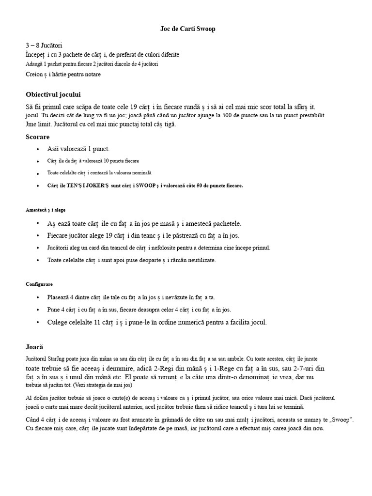 Regulile Swoop | PDF