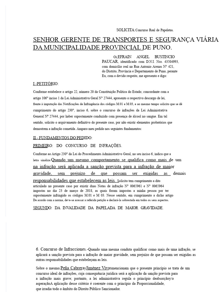 Pedido de Arquivamento de Infrações de Trânsito | PDF | Sanções ...