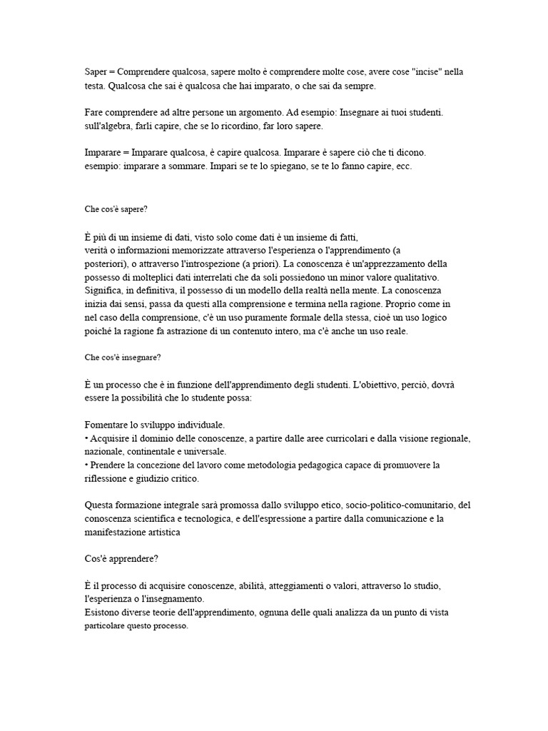 Sapere Insegnare e Apprendere | PDF