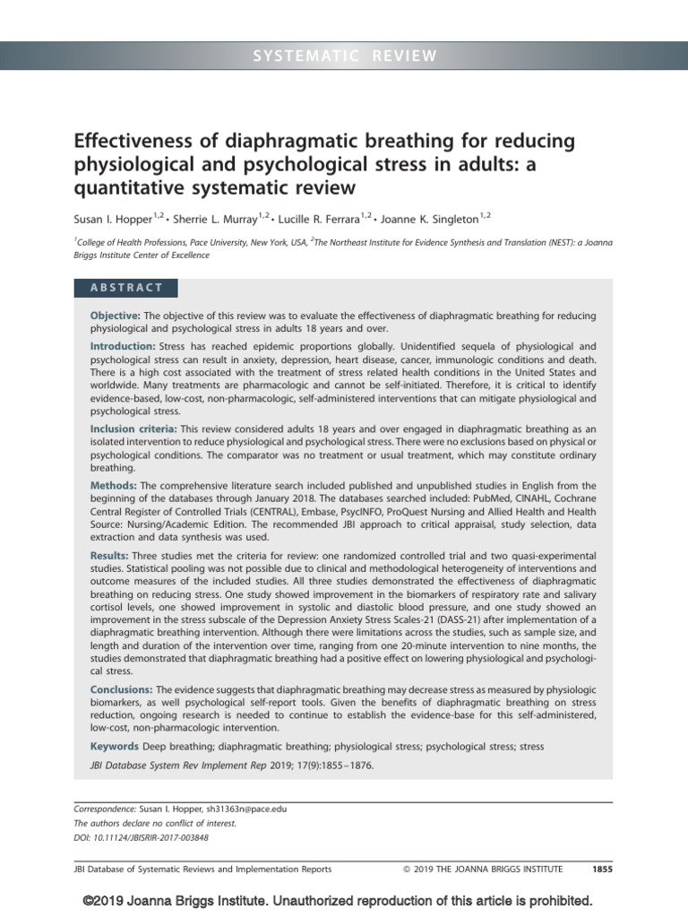 Effectiveness of Diaphragmatic Breathing For.6 | PDF | Systematic ...