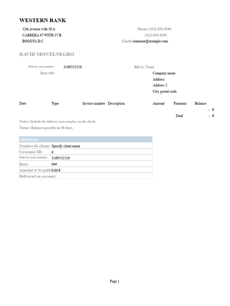 Western Bank Delivery Note Template | PDF