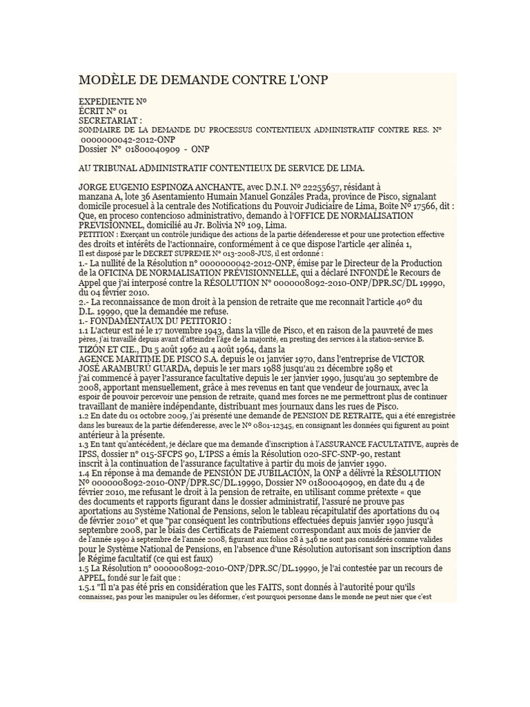 Demande de pension contre l'ONP | PDF | Retraite
