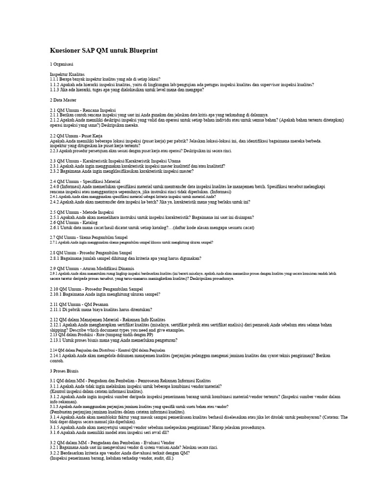 SAP QM Kuesioner ASAP | PDF