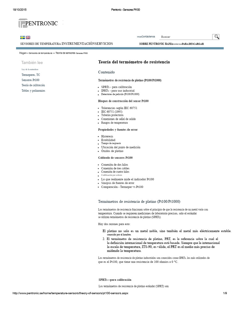 Sensores Pt100: Teoría y Aplicaciones | PDF | Resistor | Sensor