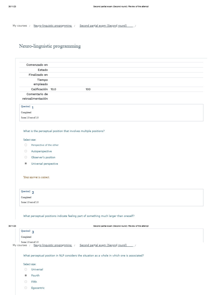 NLP Second Partial Exam Review | PDF | Neuro Linguistic Programming ...