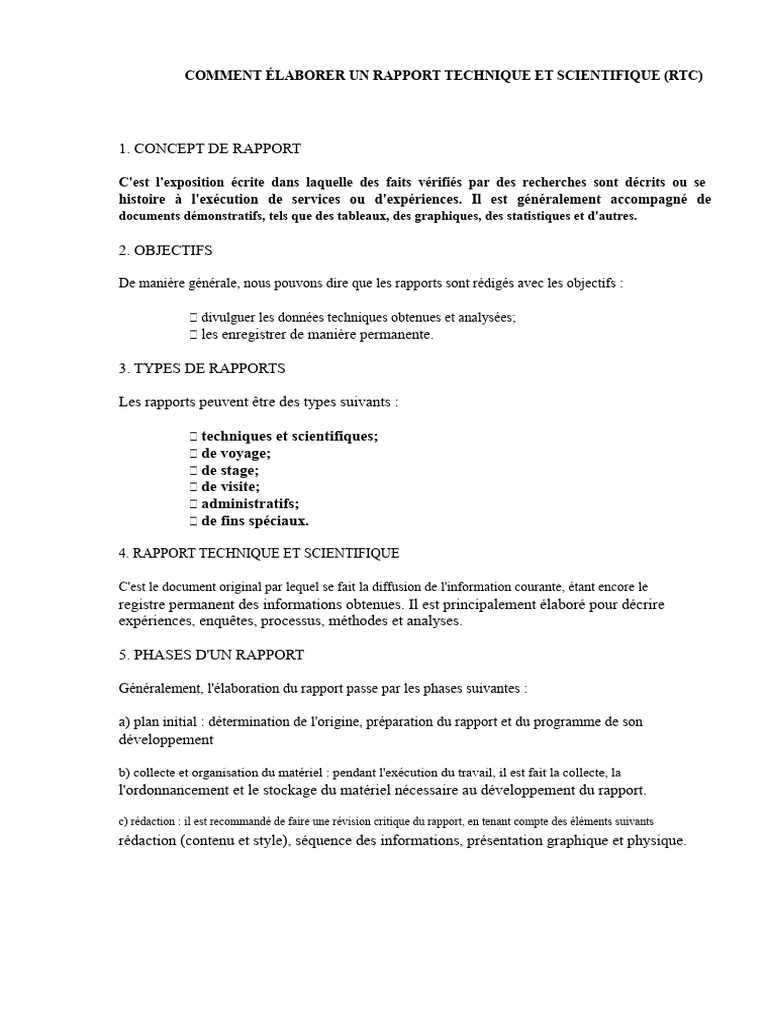Élaboration d'un Rapport Technique RTC | PDF