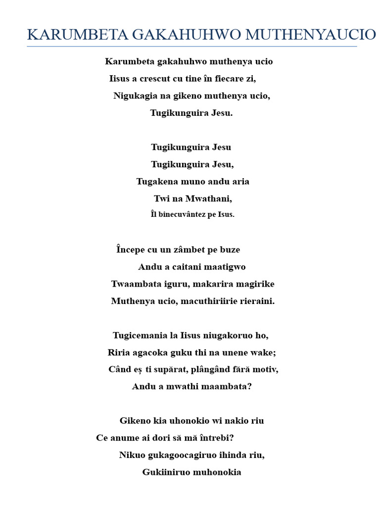 Karumbeta Gakahuhwo Muthenya Ucio | PDF