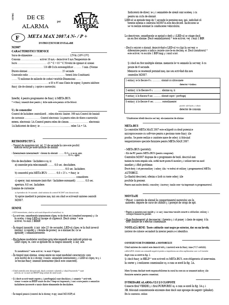 Alarmă Metasystem | PDF