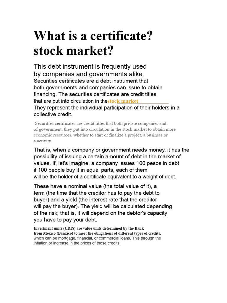 Understanding Securities Certificates | PDF | Debt | Securities (Finance)