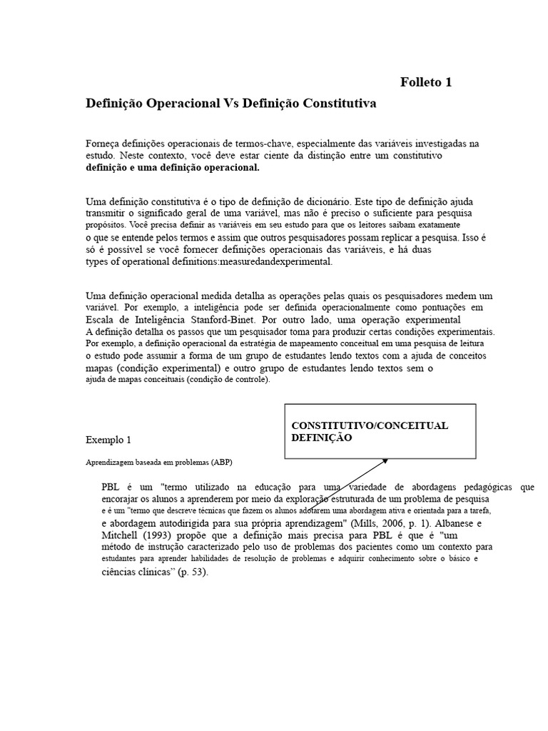 Definições Constitutivas e Operacionais | PDF | Definição | Aprendizado