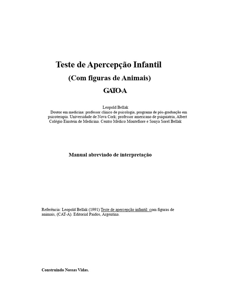 Interpretação do Teste CAT Infantil | PDF | Herói | Atitude (Psicologia)