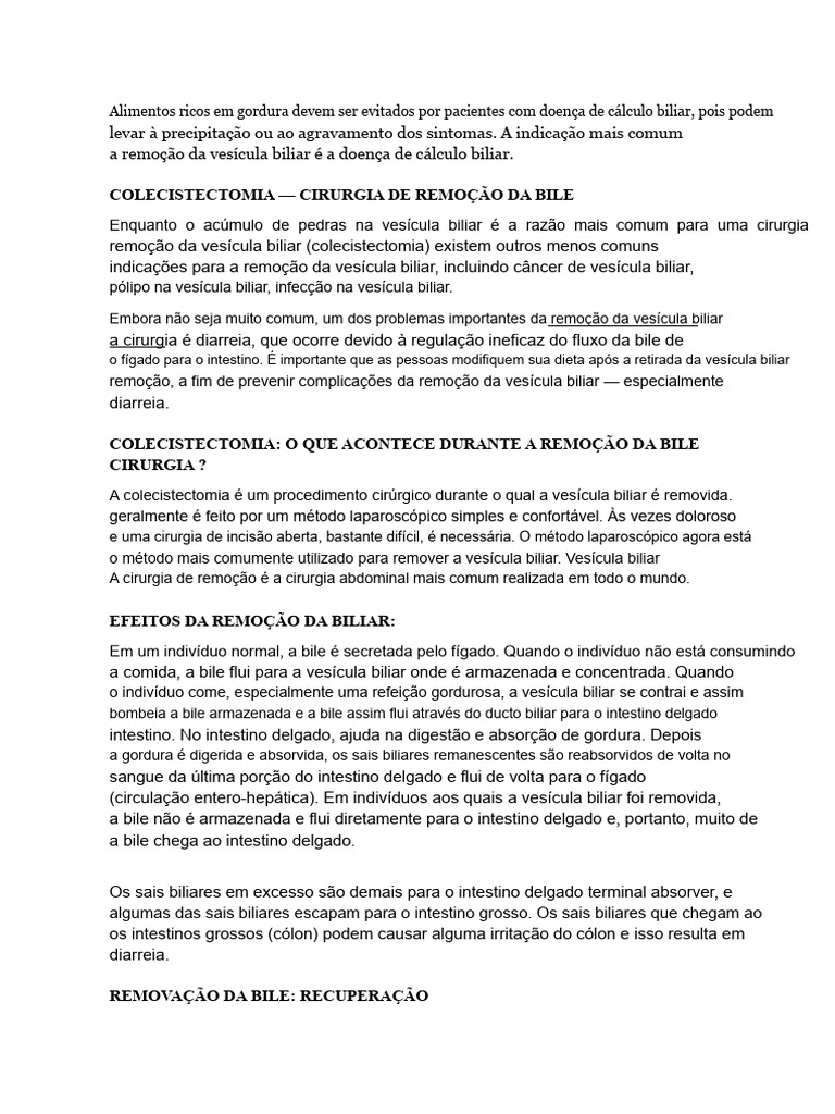 Dieta Após Remoção da Vesícula Biliar | PDF | Bile | Fibra alimentar