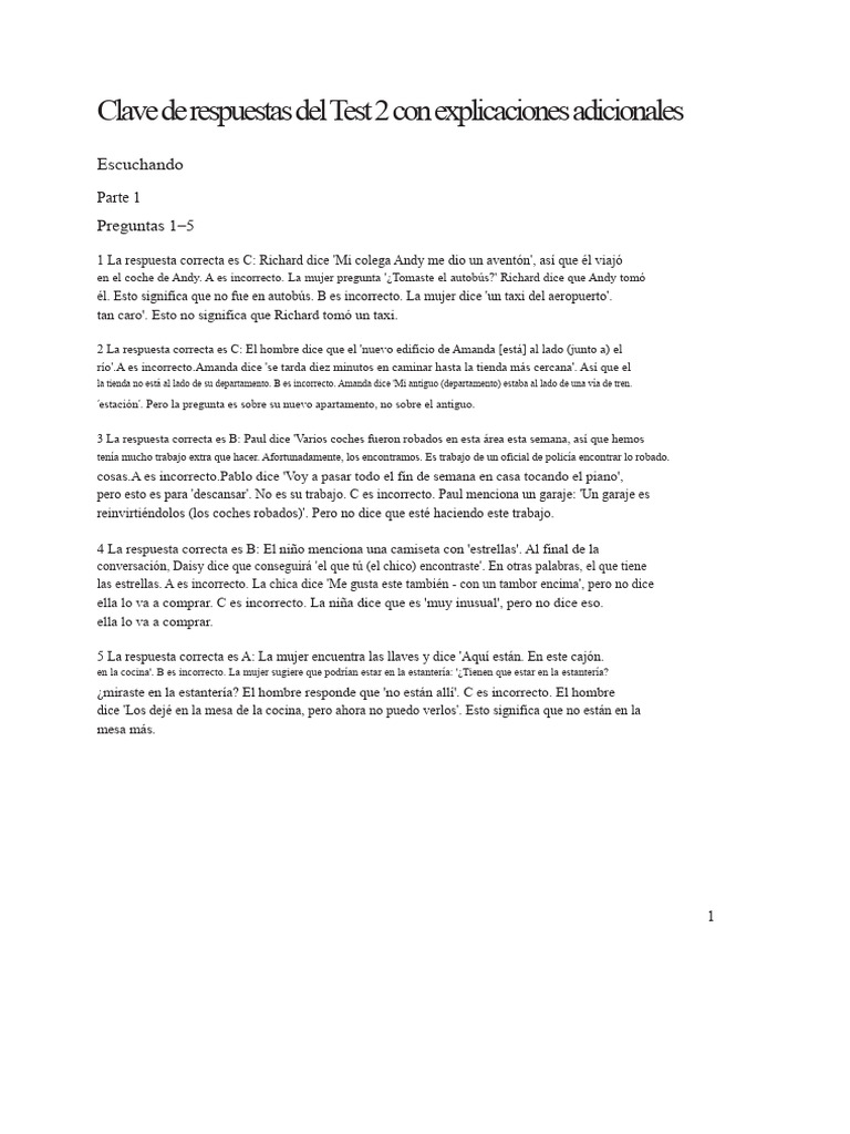 Respuestas y explicaciones del Test 2 A2 | PDF