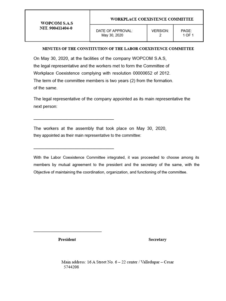 WOPCOM S.A.S Workplace Committee Formation | PDF