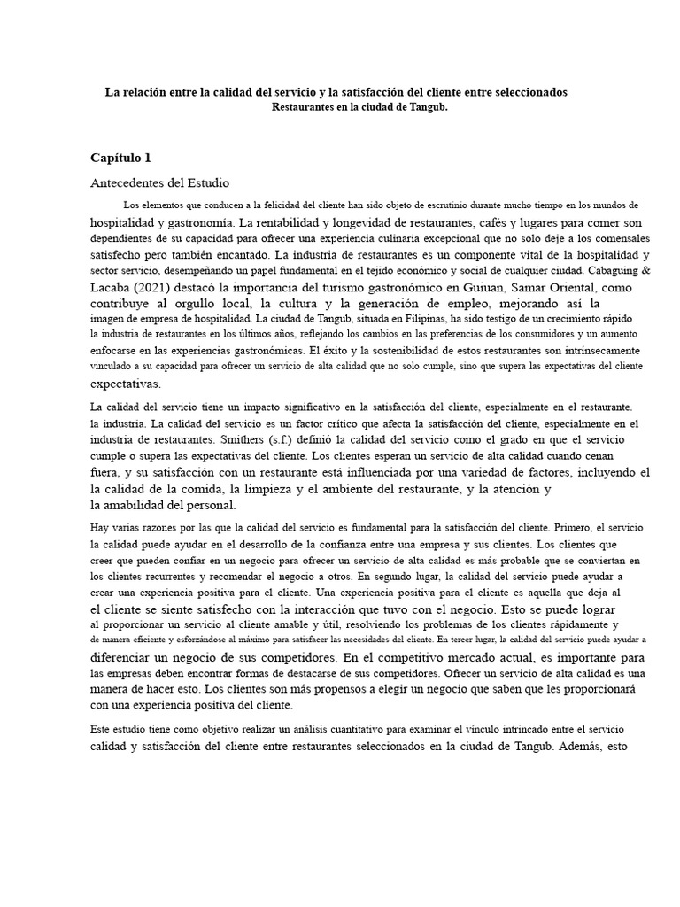 Calidad del Servicio y Satisfacción en Restaurantes | PDF | La ...