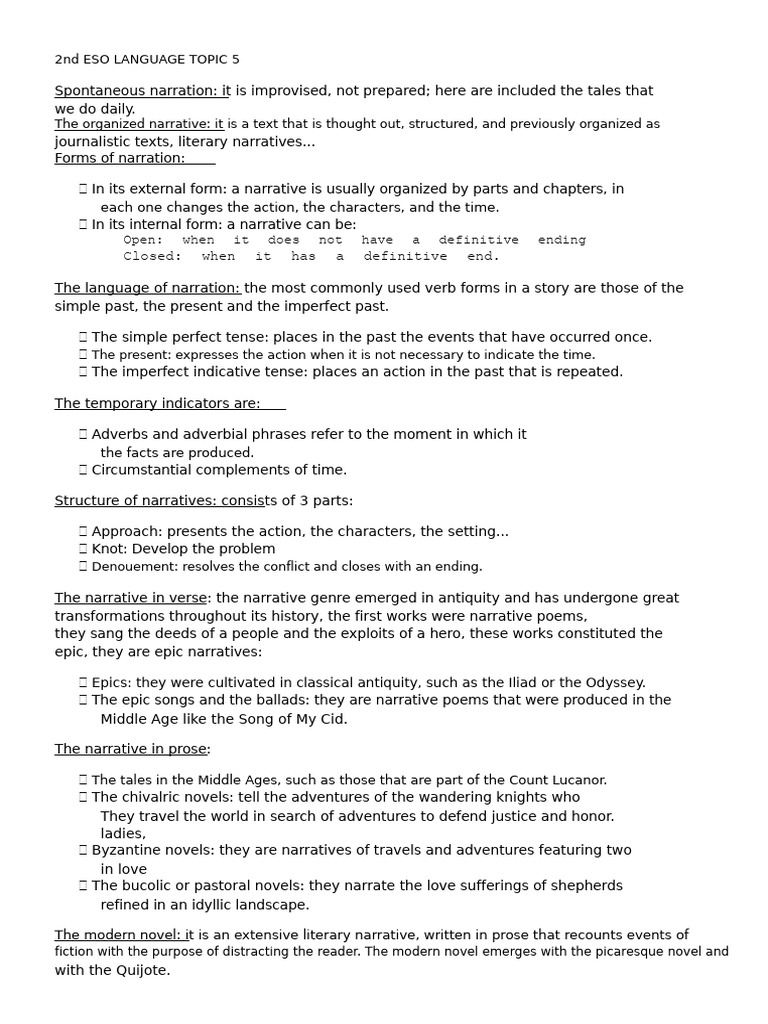 ESO Language: Narrative Forms Explained | PDF | Grammatical Tense ...