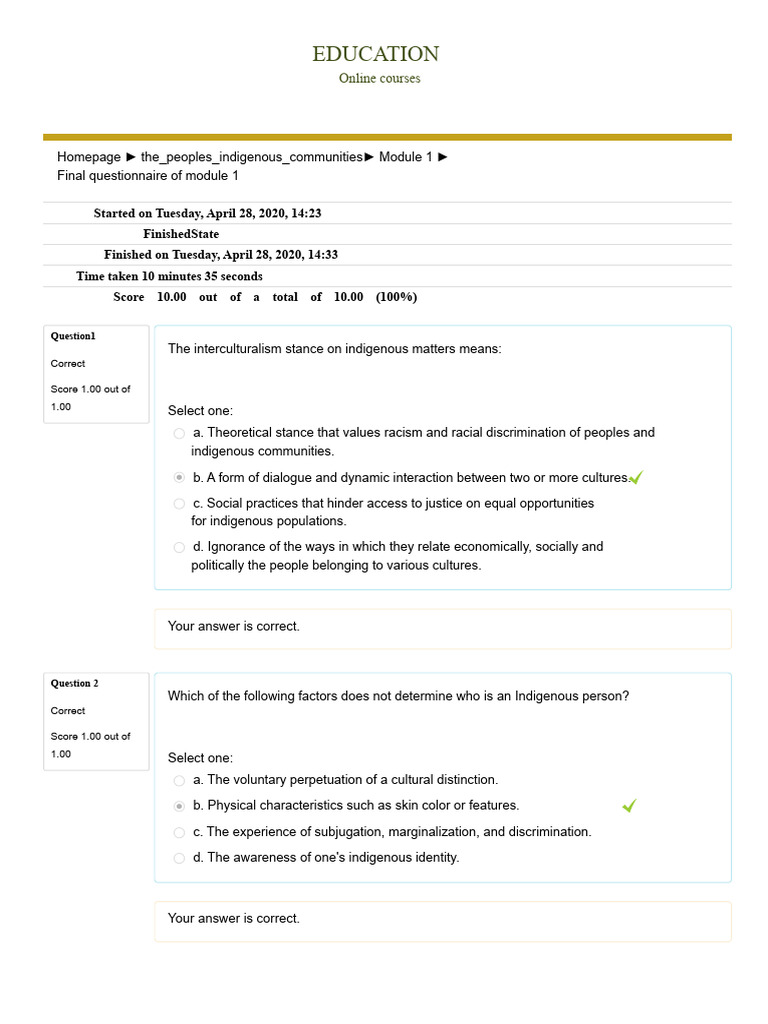 Final Questionnaire of Module 1.3. | PDF | Discrimination | Racism