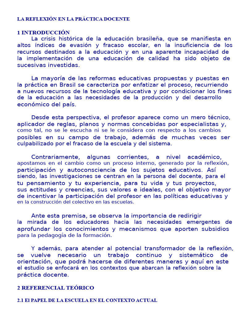 Reflexión en la Práctica Docente Brasileña | PDF | Plan de estudios ...