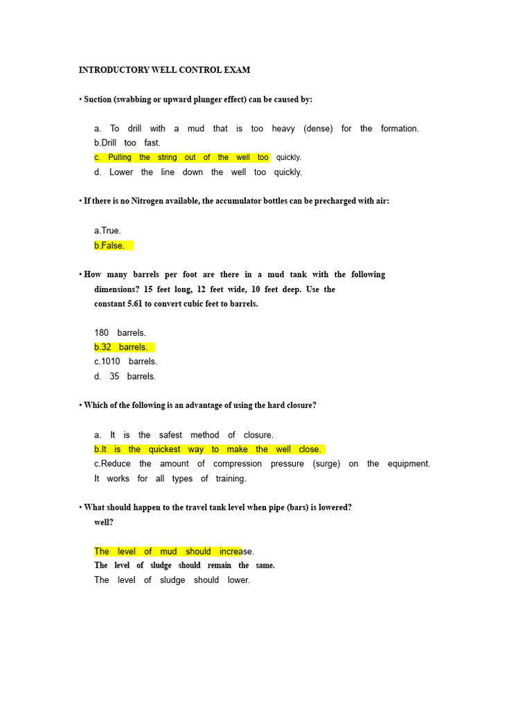 Introductory Well Control Exam Guide | PDF | Blowout (Well Drilling ...