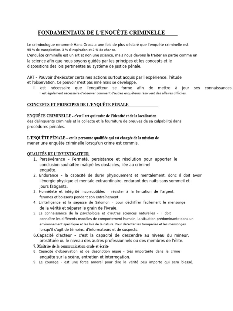 Fondamentaux de l'Enquête Criminelle | PDF | Crimes | Crime et violence