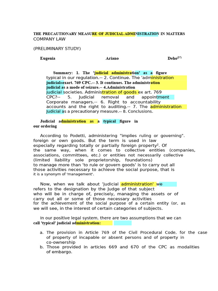 The Precautionary Measure of Judicial Administration in Corporate ...