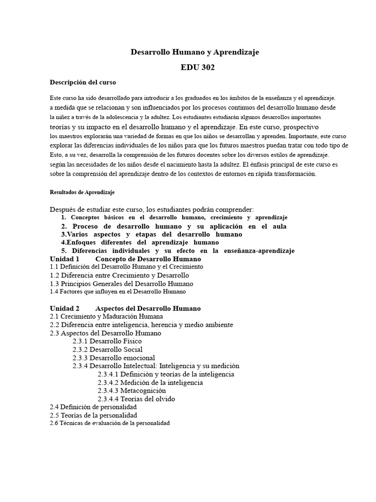 Desarrollo Humano y Aprendizaje EDU 302 | PDF | Aprendizaje | Adultos