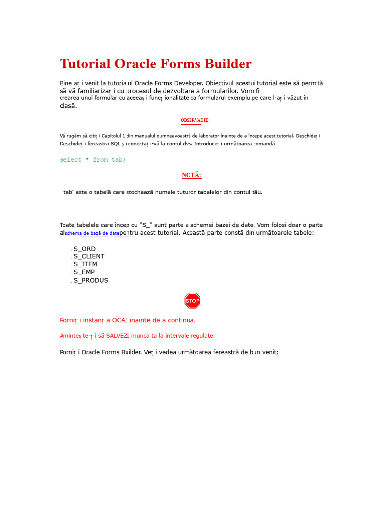 Tutorial Pentru Dezvoltatorul Oracle Forms | PDF
