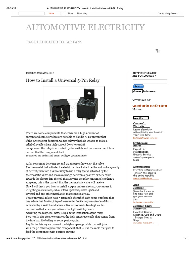 AUTOMOTIVE ELECTRICITY - How To Install A Universal 5-Pin Relay | PDF ...