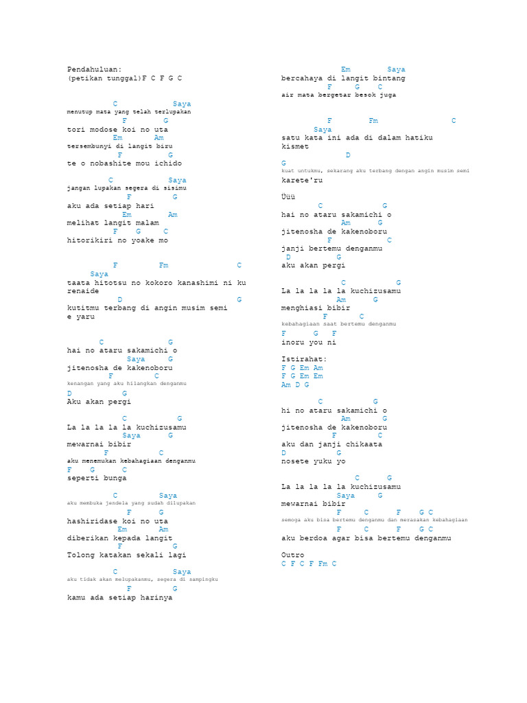 Lirik Lagu Cinta dan Kenangan | PDF