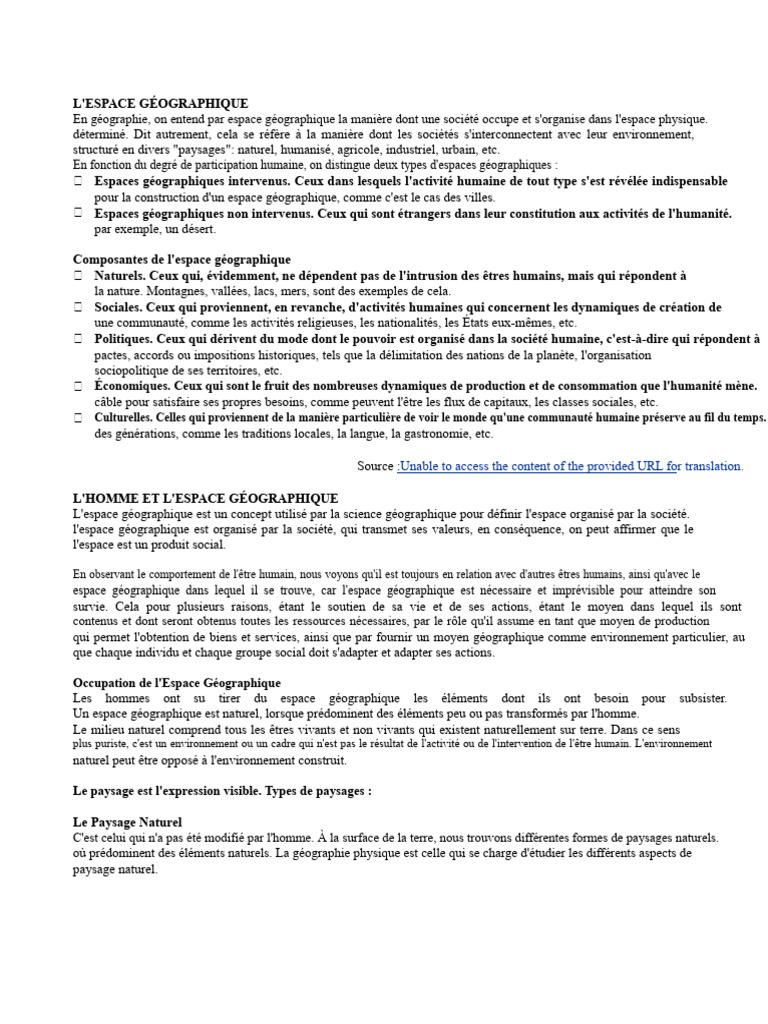 Définition de l'Espace Géographique | PDF | Paysage | Géographie