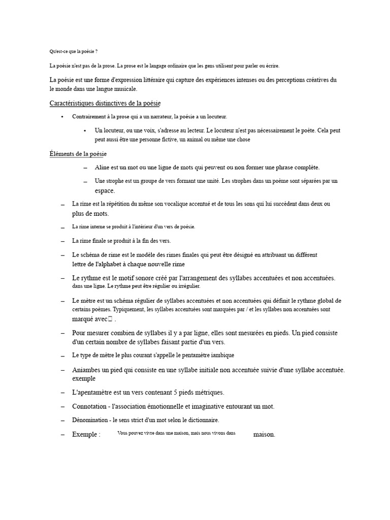 Introduction à la poésie et ses éléments | PDF | Poésie | Rime dans la ...