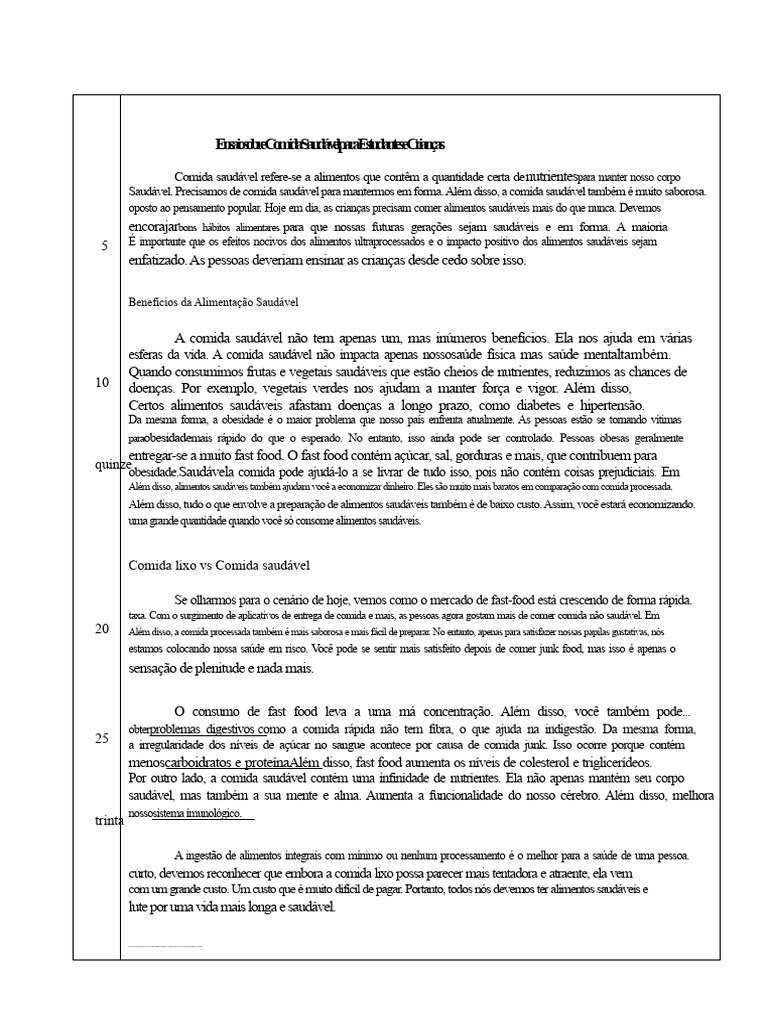 Redação sobre Comida Saudável | PDF | Alimentos | Obesidade
