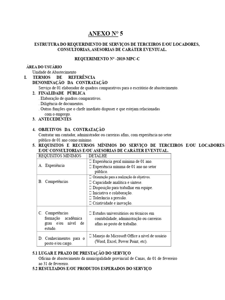 Estrutura Do Requerimento de Serviços - Termos de Referência | PDF ...