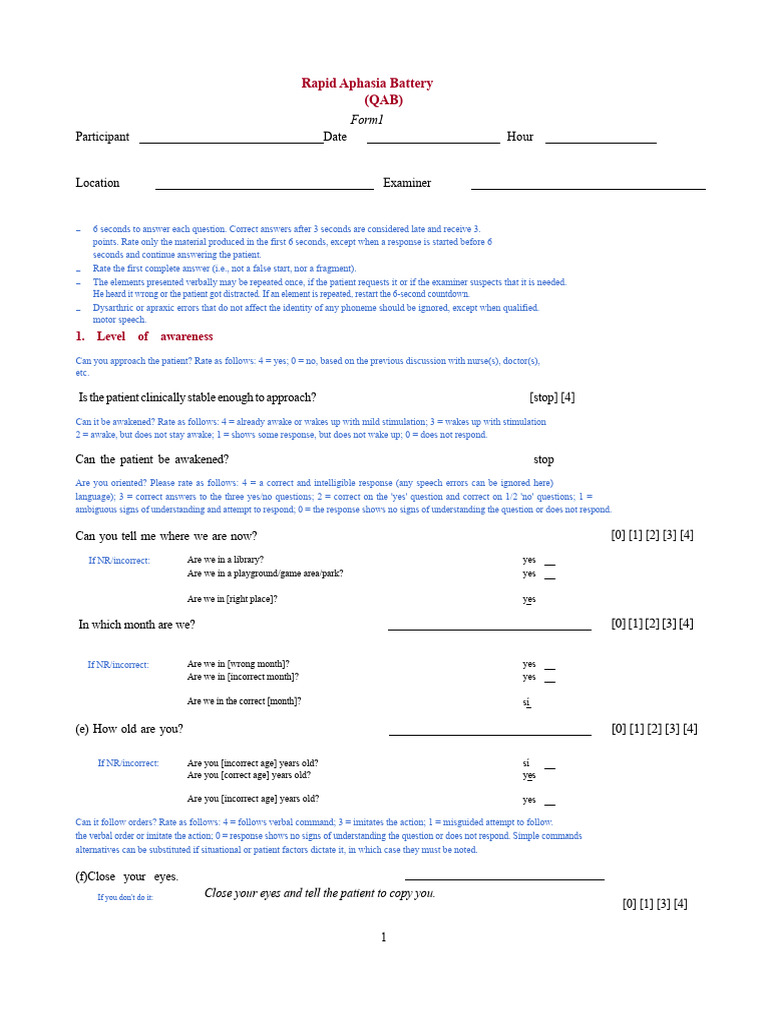 Quick Aphasia Battery Scoring Guide | PDF | Speech | Human Voice