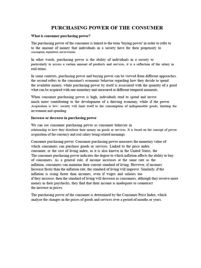 Understanding Consumer Purchasing Power | PDF | Cost Of Living | Market ...