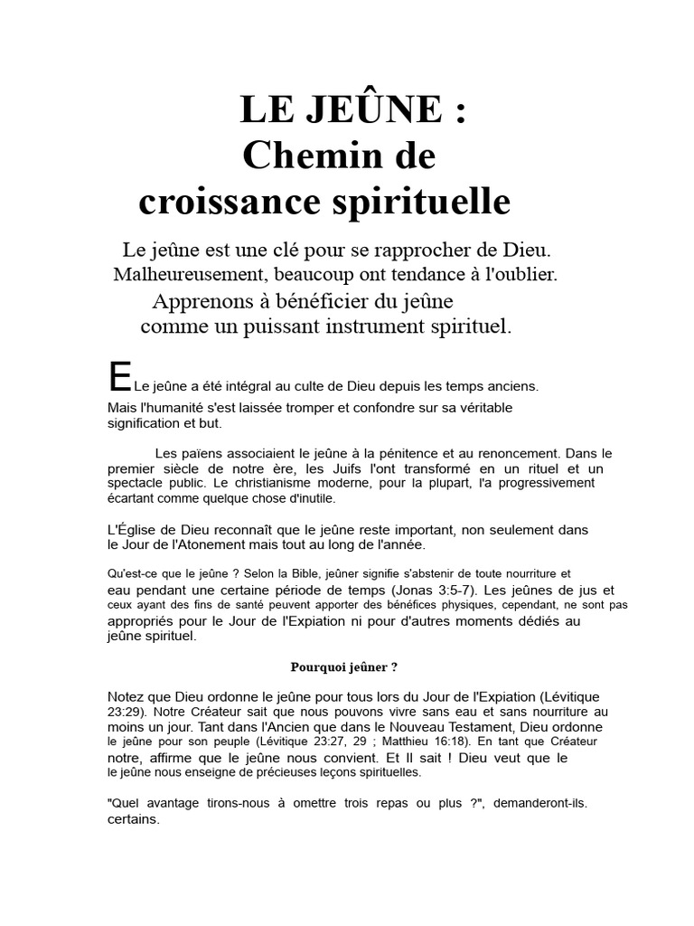Le Jeûne : Clé de Croissance Spirituelle | PDF | Jeûne | Dieu