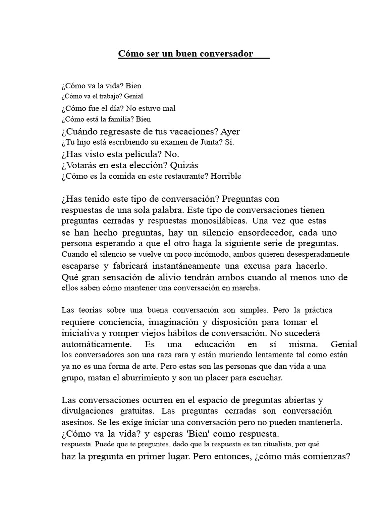 Cómo Ser Un Buen Conversador | PDF