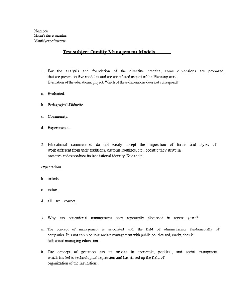 Quality Management in Education Models | PDF | Evaluation | Pedagogy