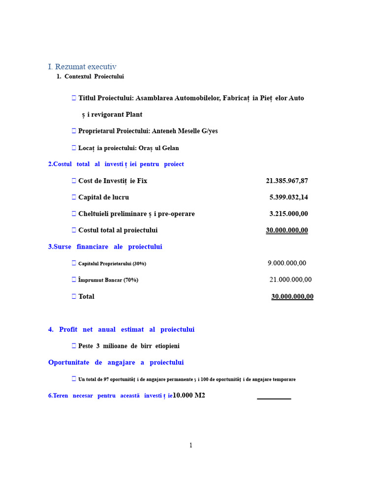 Propunere de Proiect Pentru Investiții În Fabrica de Piese Auto Indiris ...