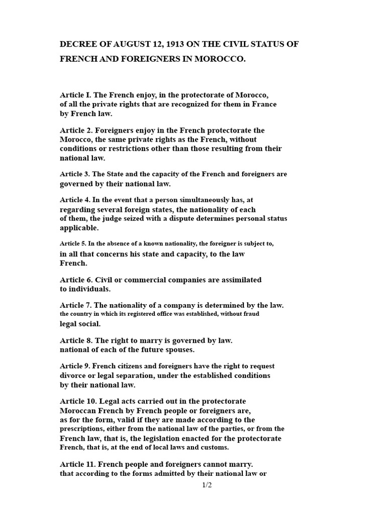 Decree of August 12, 1913 On The Civil Status of French and Foreigners ...