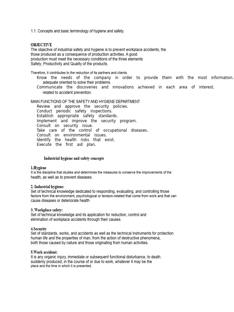 1.1. Basic Concepts and Terminology of Hygiene and Safety. | PDF ...