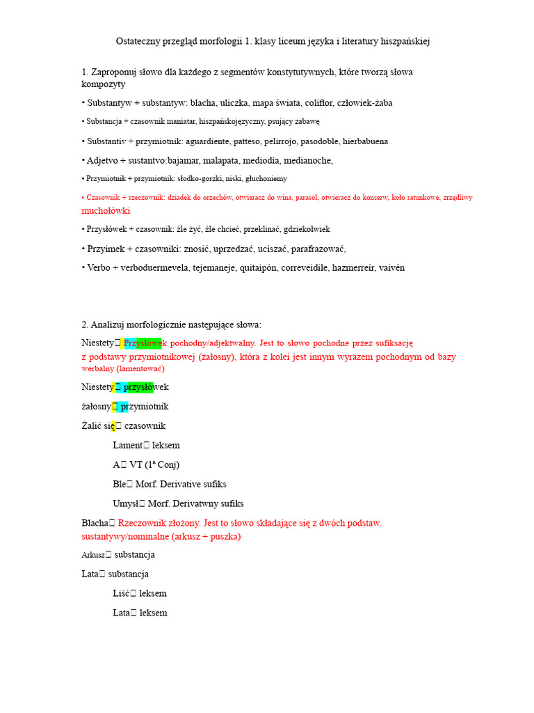 Ostateczny Przegląd Morfologii | PDF