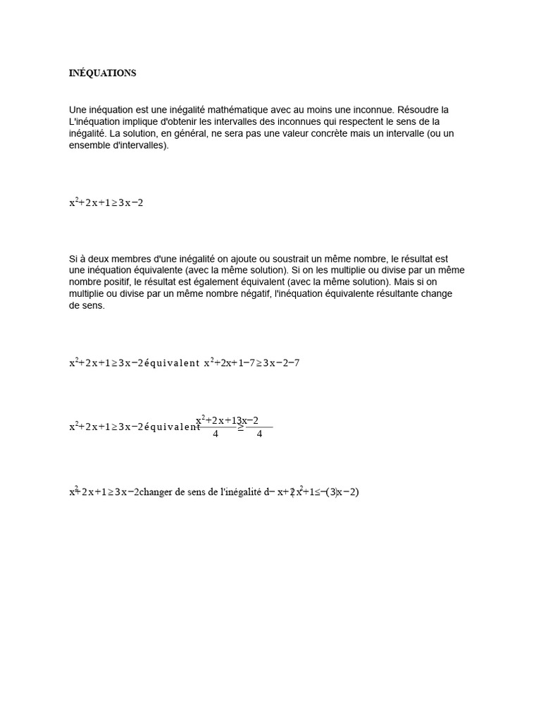 Résoudre des inéquations mathématiques | PDF | Inégalité (mathématiques ...